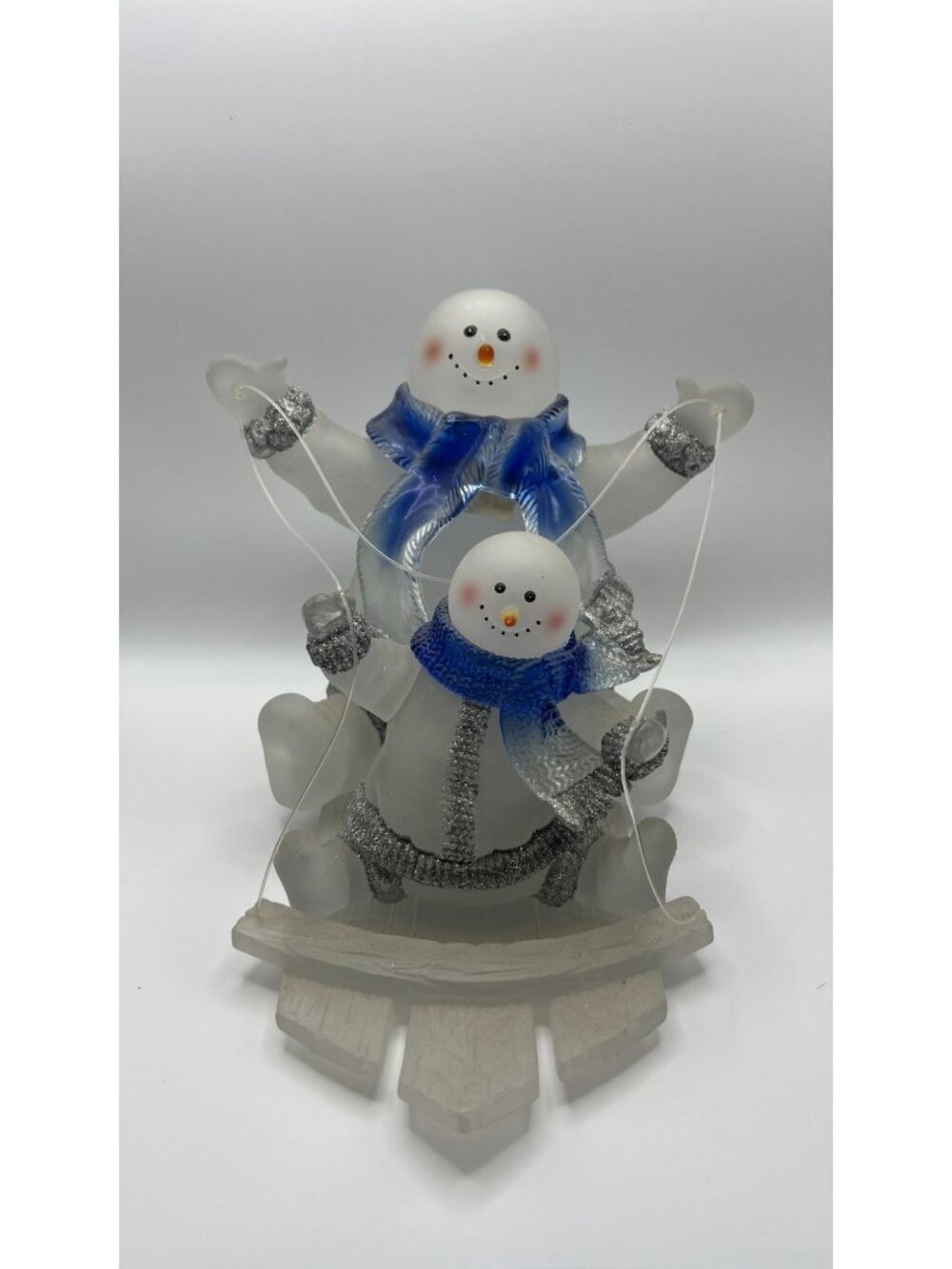 Snowman Sledding Figurine With Blue Scarves & Glitter Accents - Winter Holiday D